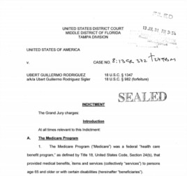 Encabezamiento de la acusación contra Ubert Guillermo Rodríguez por fraude al Medicare.