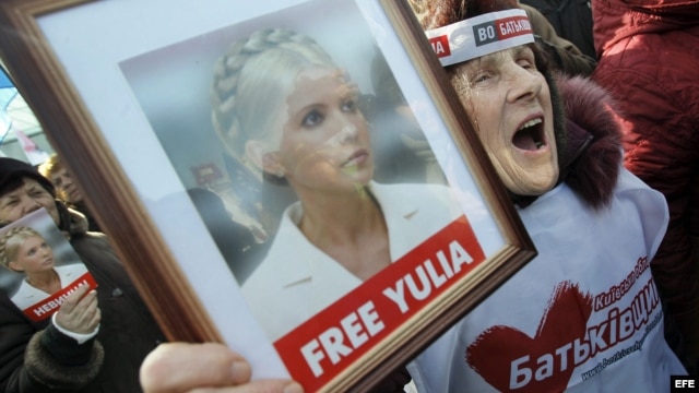 Miles de opositores ucranianos marchan por el centro de la capital ucraniana en protesta contra las represiones políticas y para exigir la libertad de la ex primera ministra Yulia Timoschenko 