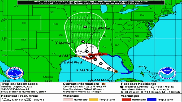 Isaac en el parte de las 5 am el lunes 27 de agosto