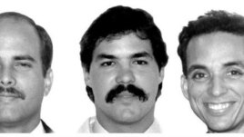 Gerardo Hernández (i), Ramón Labañino (c) y Antonio Guerrero (d), espías cubanos puestos en libertad.