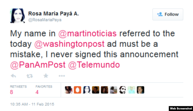 Twitter de Rosa María Payá.