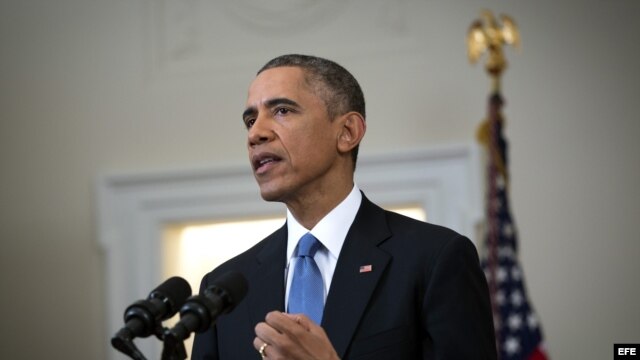 El presidente Barack Obama se dirige a la nación desde la Casa Blanca, el 17 de diciembre, 2014.