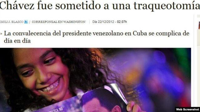 Titular de la información sobre la salud de Chávez en el ABC digital de este 22 de diciembre de 2012