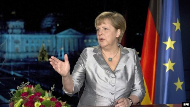 La canciller alemana Angela Merkel en su mensaje de fin de año. 