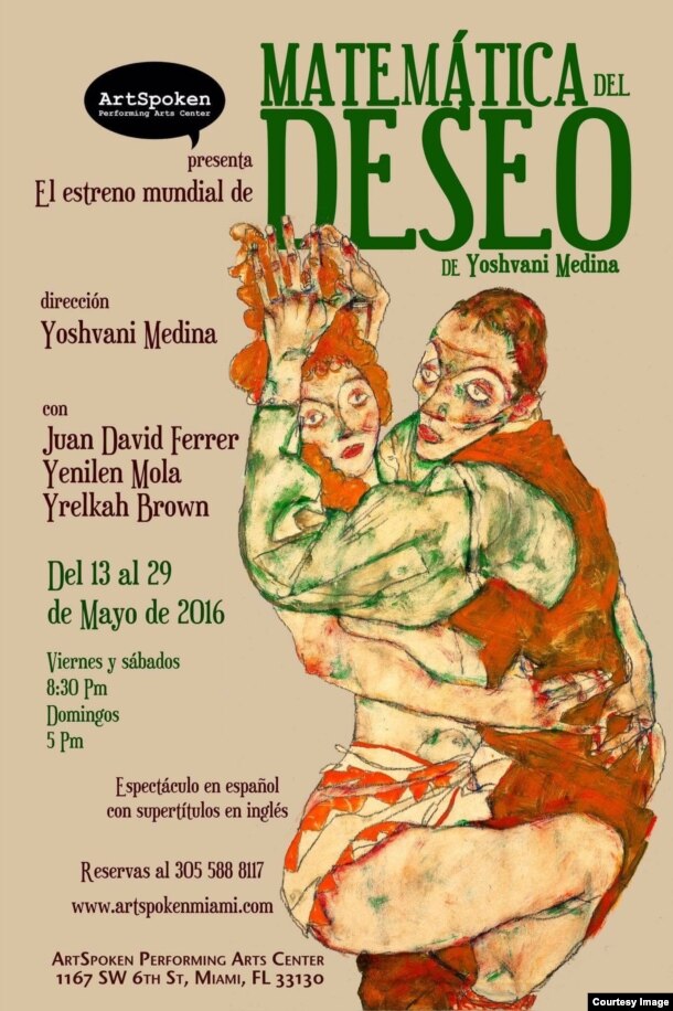 Cartel promocional de la obra "Matemática del deseo", del dramaturgo y director cubano Yoshvani Medina. Cortesía Y. Medina.