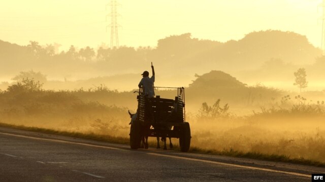 Un campesino conduce un carretón por la autopista nacional, en la occidental provincia de Pinar del Río 