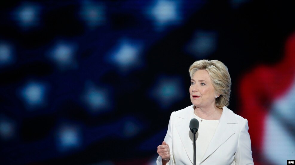 Hillary Clinton, en el último día de la Convención Demócrata en el Wells Fargo Center en Filadelfia (Estados Unidos).