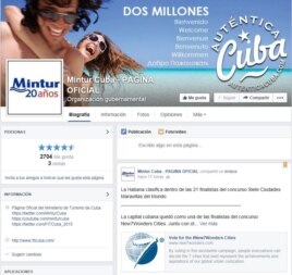 Página de Facebook del Ministerio de Turismo de Cuba donde invita a votar por La Habana en Internet.