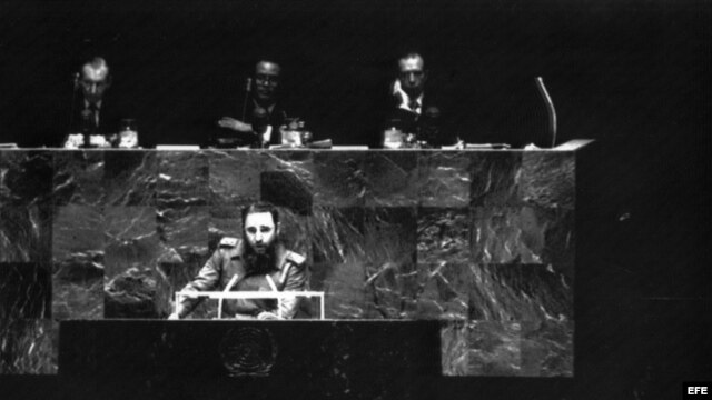 Fidel Castro durante su discurso ante la Asamblea General de las Naciones Unidas.