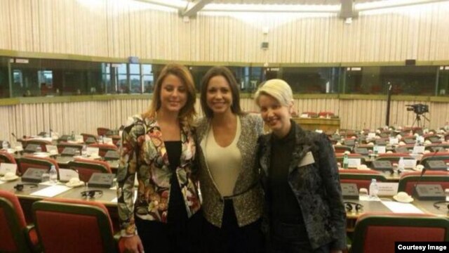 María Corina de visita en la sede de la Unión Europea.