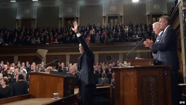 Barack Obama, momentos previos a su Discurso sobre el Estado de la Unión en la Cámara de Representantes, en el Capitolio, Washington.