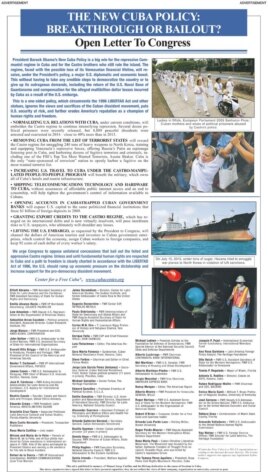 Imagen de la carta abierta de 50 personalidas, opuestas a acuerdos Cuba-EEU.