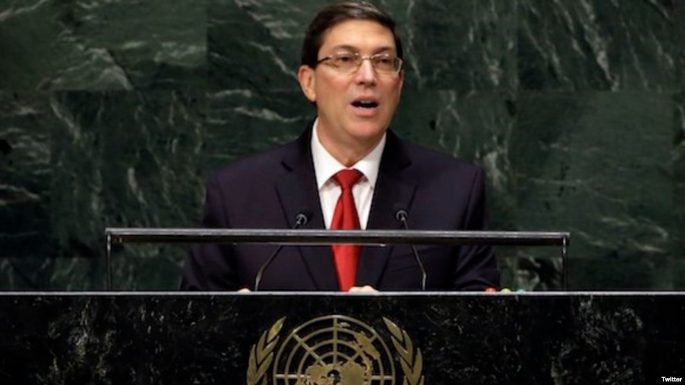 El canciller cubano Bruno Rodríguez habla ante la ONU.