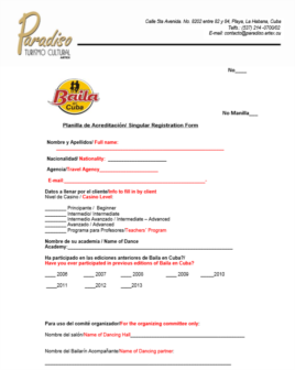 Planilla para "Baila en Cuba"