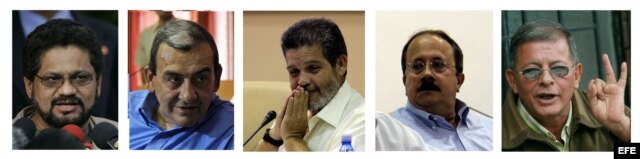 Combo de fotografías de archivo sin fechar que muestra, de izquierda a derecha, a los representantes de las Fuerzas Armadas Revolucionarias de Colombia (FARC) para negociar la paz con el Gobierno colombiano Luciano Marín, alias "Iván Márquez"; Mauricio Ja