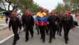 Nicolás Maduro (c) junto a otras autoridades al acto de lanzamiento de un misil Otomat MK2 desde la isla de La Orchila (Venezuela). 