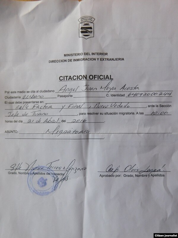 Angel Moya Citación Oficial