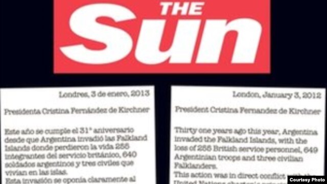 Carta del diario The Sun a la presidenta de Argentina 