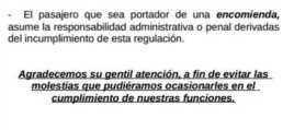 Fragmento de la nota informativa de la Aduana de Cuba sobre las encomiendas