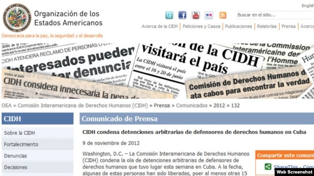 Denuncia sobre arrestos en Cuba en la página web de la CIDH.