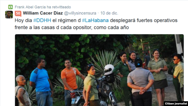 Policías en vigilancia a opositores. Foto cortesía de Frank Abel García para Reporta Cuba.