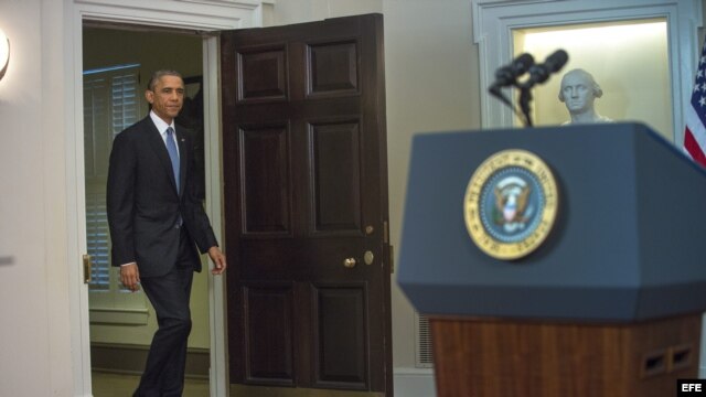 El presidente de Estados Unidos Barack Obama se dirige a la nación desde la Casa Blanca (17 de diciembre, 2014). 