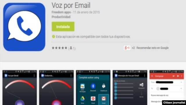 Aplicación Voz por Email para teléfonos inteligentes, disponible en Google Play Store