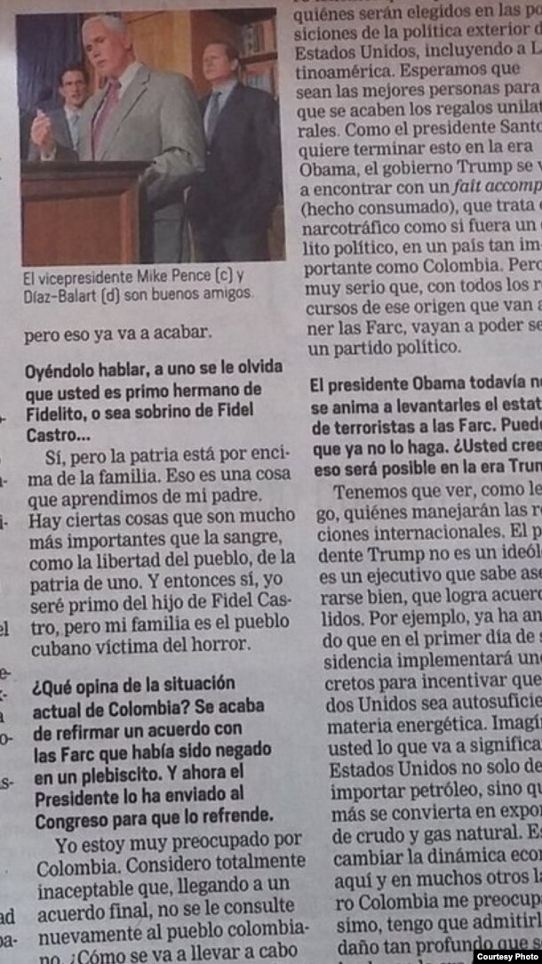 Lincoln Díaz-Balart entrevistado por El Tiempo de Colombia.