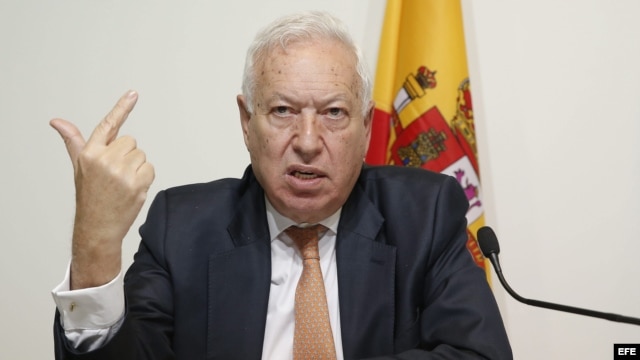 El ministro español de Asuntos Exteriores, José Manuel García Margallo tras la reunión extraordinaria de los ministros del Interior y de Asuntos Exteriores de la Unión Europea.