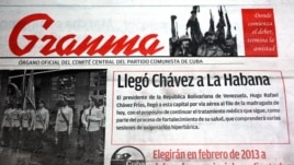 Granma informó en una escueta nota la llegada de Hugo Chávez a La Habana.