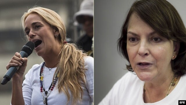 Lilian Tintori y Mitzy Capriles, esposas de los opositores Leopoldo López y Antonio Ledezma, respectivamente. Archivo.