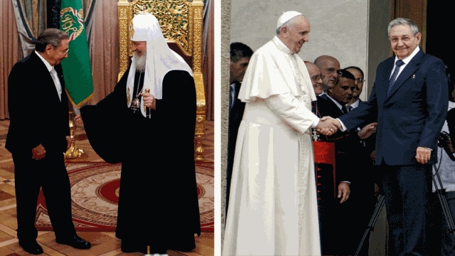 Raúl Castro recibirá al Papa y lo acompañará hasta su encuentro con Kirill, quien llegaría a la isla la víspera. Combinación de Fotos.