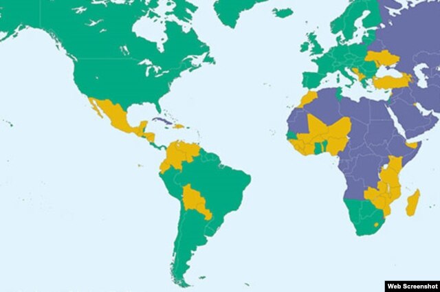 Mapa de la libertad 2016 de Freedom House . Cuba en el azul de los países no libres, el único en Las Américas.