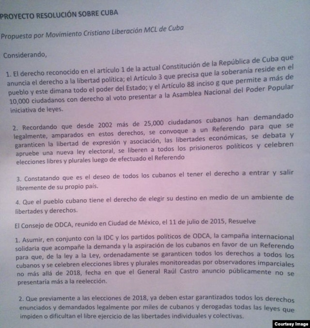 Proyecto resolución sobre Cuba