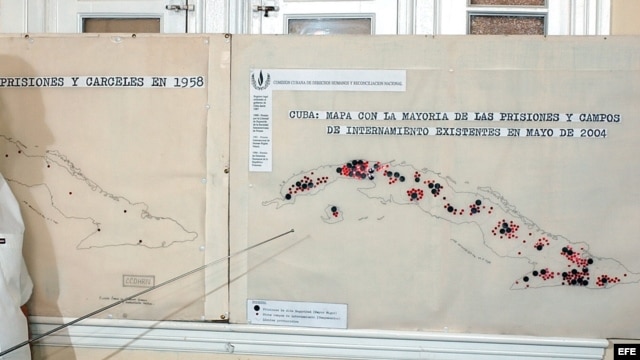 Un mapa de Cuba en el que están representadas las prisiones presentado por la Comisión Cubana de Derechos Humanos y Reconciliación Nacional.