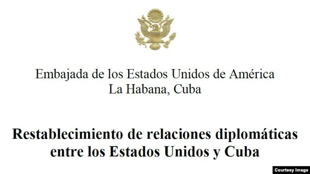 Nota de la Embajada de EEUU en Cuba sobre el establecimiento de relaciones diplomáticas.