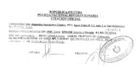 Citación policial al pastor Alejandro Hernández, por el oficial "Amaury".