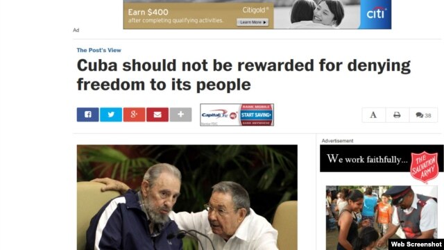 Editorial del Washington Post: "Cuba no debe ser premiada por negar libertad a su pueblo".