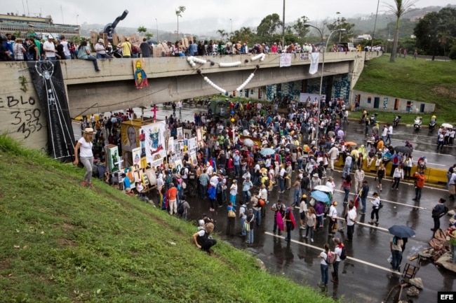 Un grupo de manifestantes participa del denominado "Gran plantón nacional" convocado por la oposición.