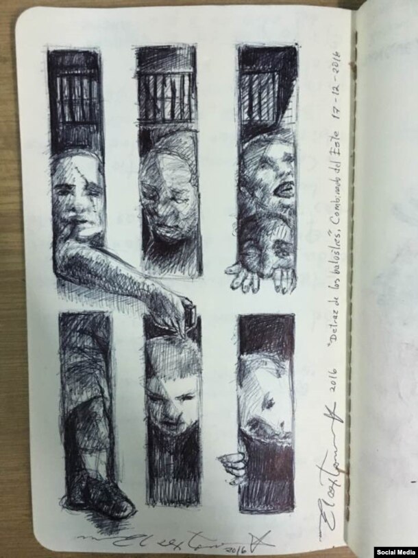 Dibujos de El Sexto en prisión, diciembre 2016. Tomado de la cuenta de Facebook Danilo Maldonado Machado.