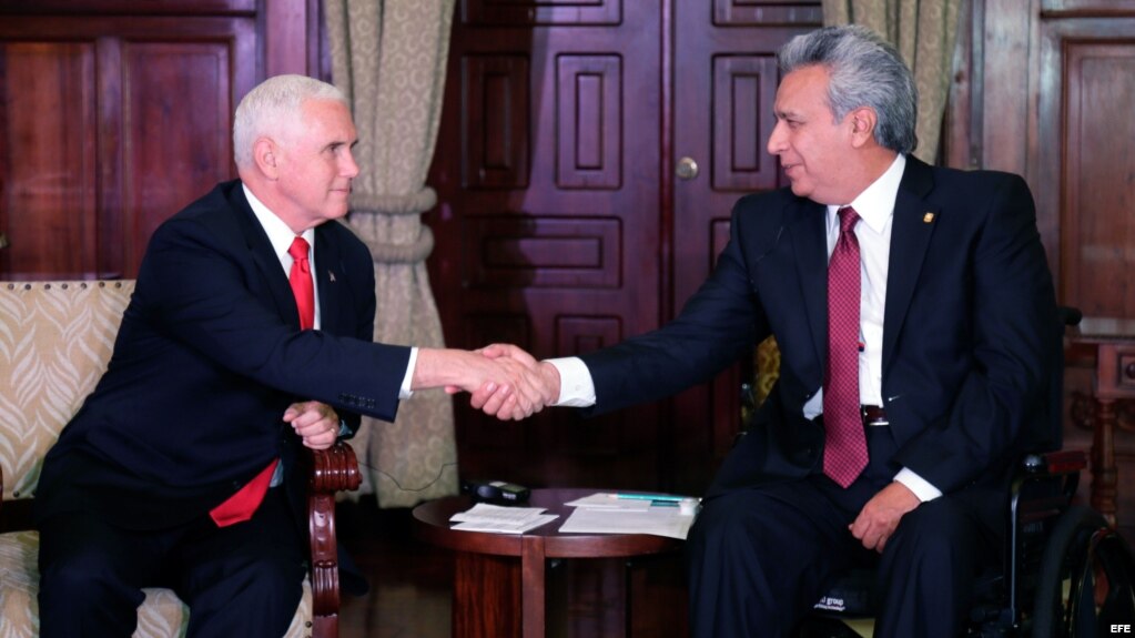 Presidente LenÃ­n Moreno recibe al vicepresidente estadounidense en Quito.