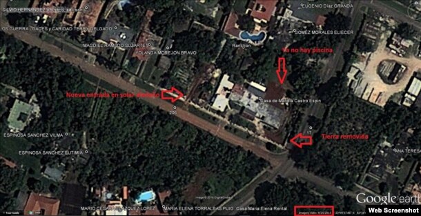 Secuencia de imágenes de satélite que muestra la remodelación de la casa de Mariela Castro.
