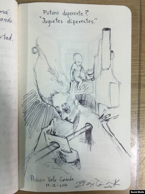 Dibujos de El Sexto en prisión, diciembre 2016. Tomado de la cuenta de Facebook Danilo Maldonado Machado.