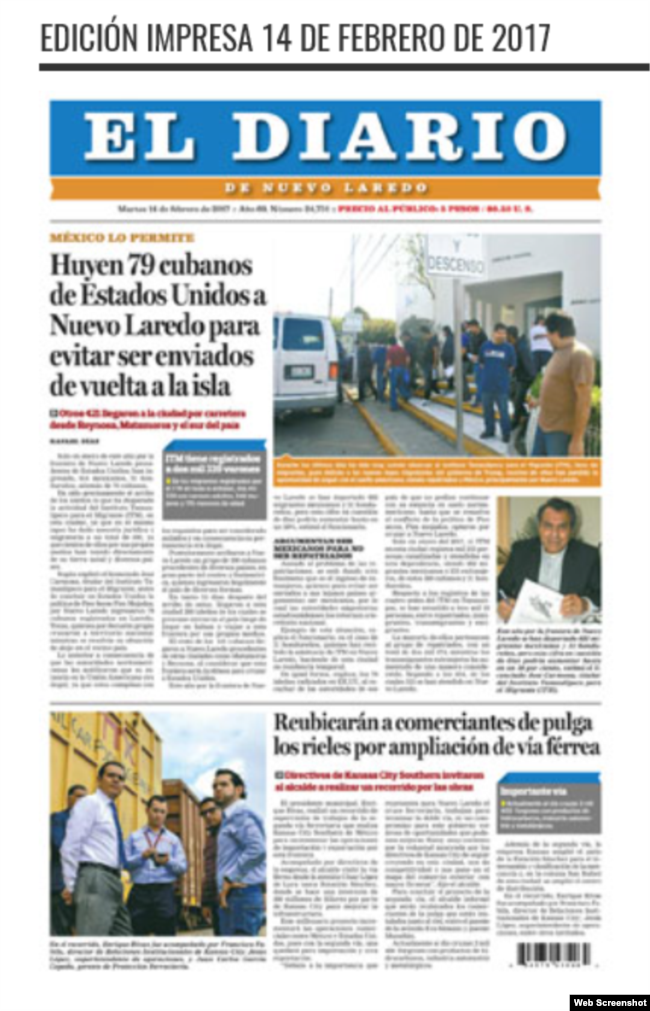 Primera Plana de El Diario de Nuevo Laredo, México