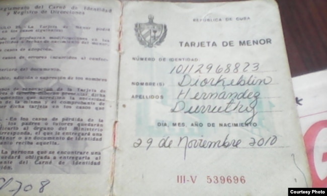 Documento de Identidad de Diorkeblin Hernández Durruthy.