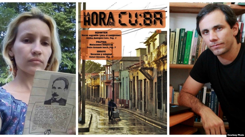 Sol García Basulto Y Henry Constantín Ferreiro, junto a la portada del último número de La Hora de Cuba.