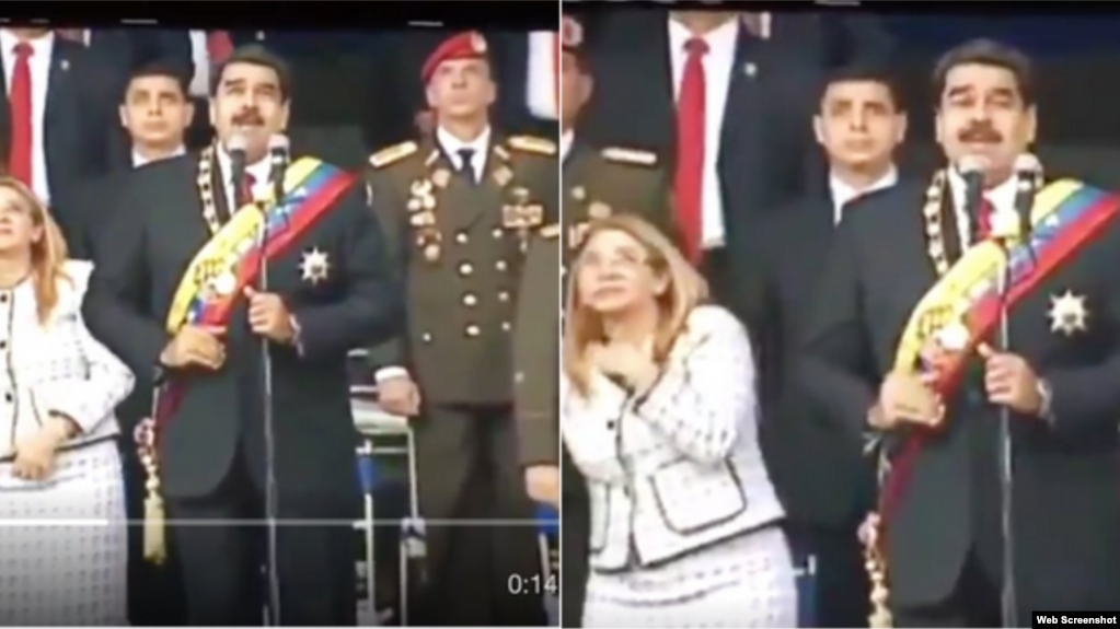 Composición fotográfico del momento en que Cilia Flores se sorprende en la tribuna presidencial