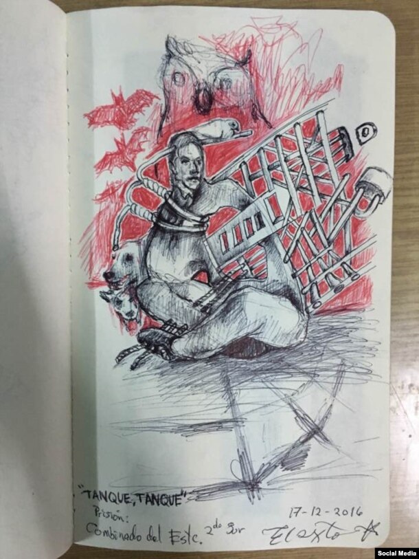 Dibujos de El Sexto en prisión, diciembre 2016. Tomado de la cuenta de Facebook Danilo Maldonado Machado.