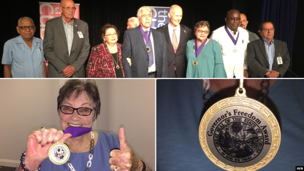 El gobernador de la Florida, Rick Scott, entregó la Medalla de la Libertad a los expresos políticos Cary Roque, Ángel de Fana y Jorge Luis García Pérez "Antúnez".