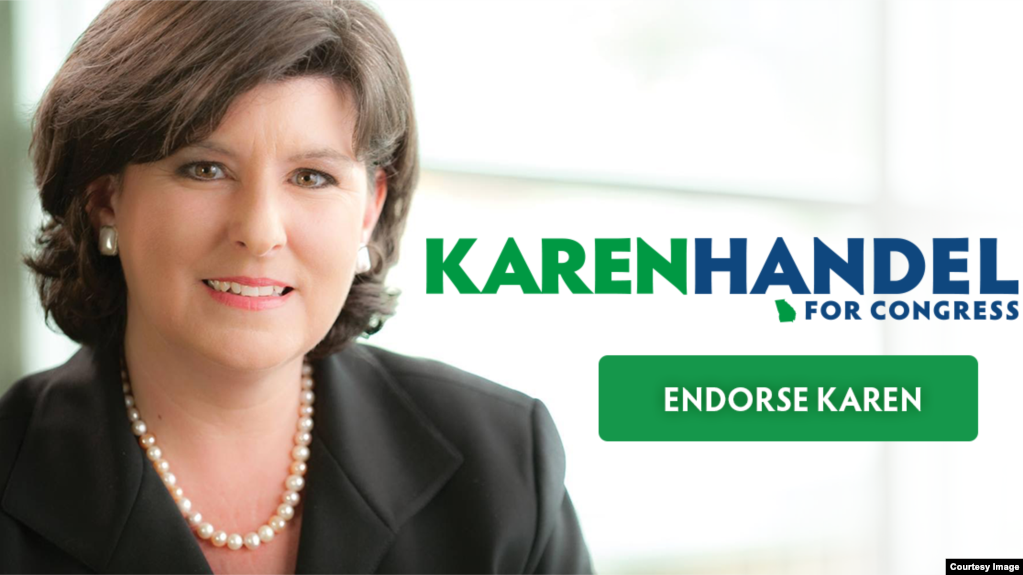 Fotografía de propaganda electoral en la página oficial de la republicana Karen Handel.